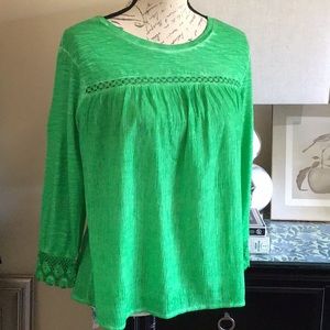 Life Style Petite Crochet Sleeve Blouse